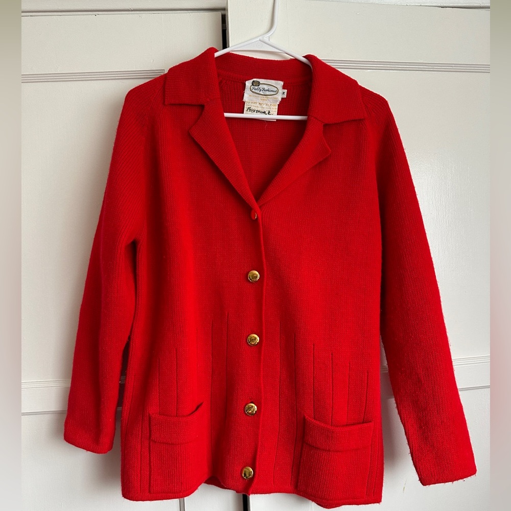 Vintage Red Knit Cardigan Blazer